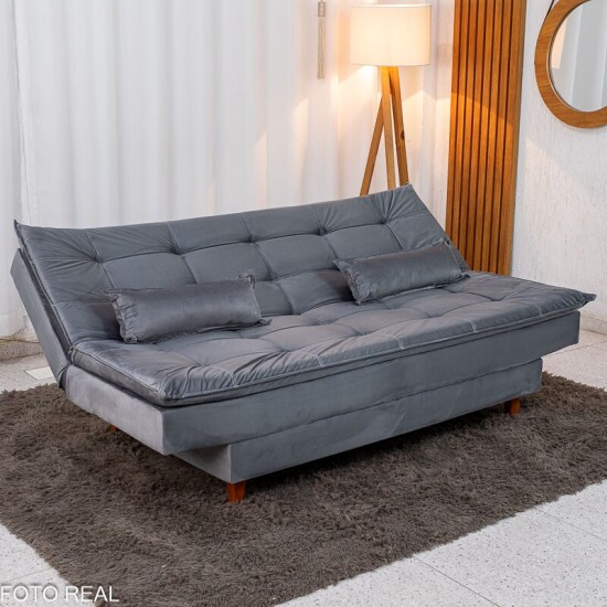 Sof� Cama Premium Veludo Cinza 2303 Larg. 1.80m