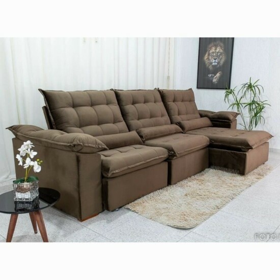 Sof� Retr�til Reclin�vel Emanuelly 3.20m Veludo Marrom 19
