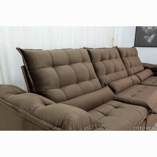 Sof� Retr�til Reclin�vel Emanuelly 3.20m Veludo Marrom 19