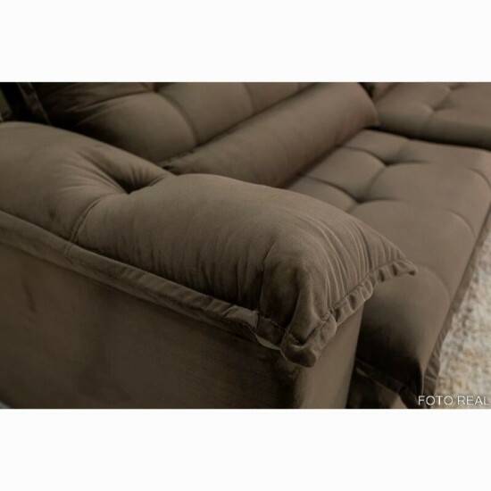Sof� Retr�til Reclin�vel Emanuelly 3.20m Veludo Marrom 19