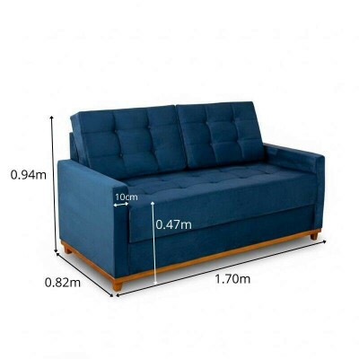 Sof� 3 Lugares Living �ustria Veludo Azul A16 - 1,70m