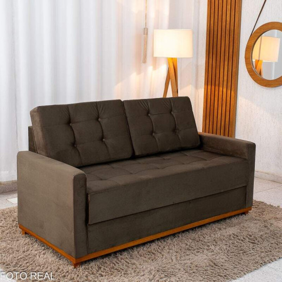Sof� 3 Lugares Living �ustria Veludo Marrom A17 - 1,70m