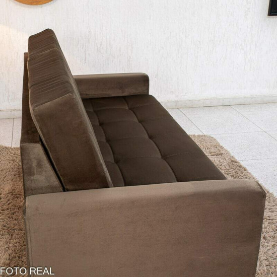 Sof� 3 Lugares Living �ustria Veludo Marrom A17 - 1,70m