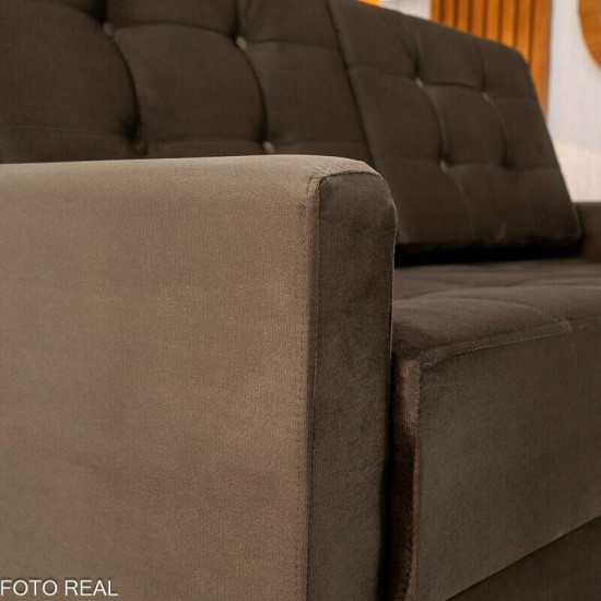 Sof� 3 Lugares Living �ustria Veludo Marrom A17 - 1,70m