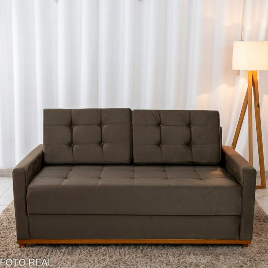 Sof� 3 Lugares Living �ustria Veludo Marrom A17 - 1,70m