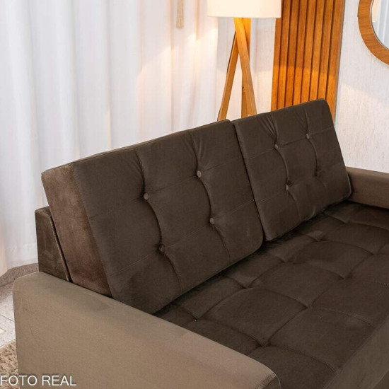 Sof� 3 Lugares Living �ustria Veludo Marrom A17 - 1,70m