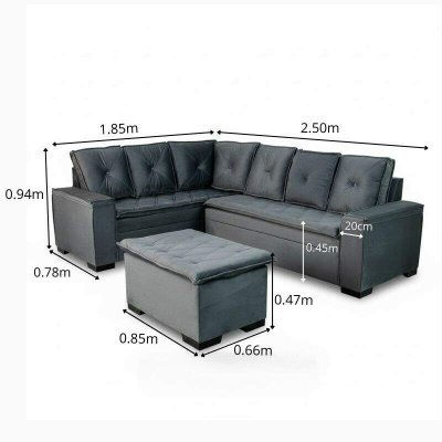 Sof� Canto 5 lugares com Puff Alemanha Veludo Grafite A15