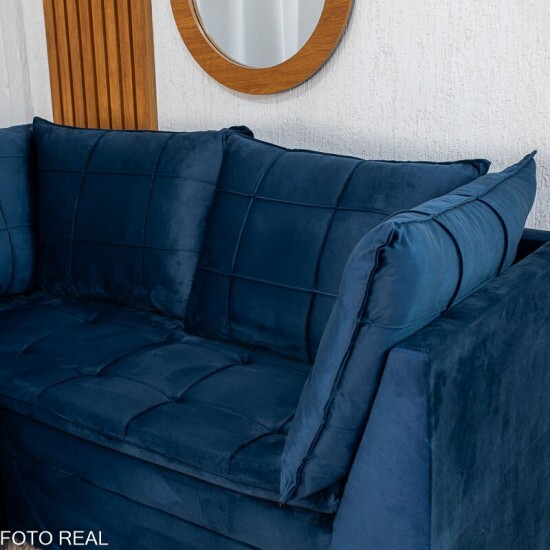 Sof� Canto 5 lugares com Puff Viena Veludo Azul A16