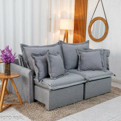 Sof� Retr�til Reclin�vel Lima 1.80m Linho Cinza A59 - Sem Caixa