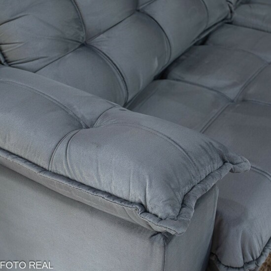 Sof� Retr�til Reclin�vel Barcelona 2,30m Veludo Chumbo 330 - D33 e Molas Ensacadas