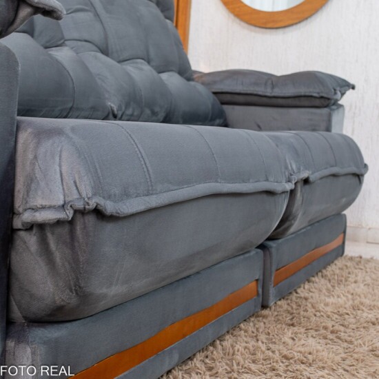 Sof� Retr�til Reclin�vel Barcelona 2,30m Veludo Chumbo 330 - D33 e Molas Ensacadas