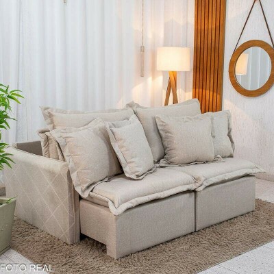 Sof� Retr�til Reclin�vel Lima 1.80m Linho Bege A57 - Sem Caixa