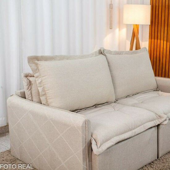 Sof� Retr�til Reclin�vel Lima 1.80m Linho Bege A57 - Sem Caixa