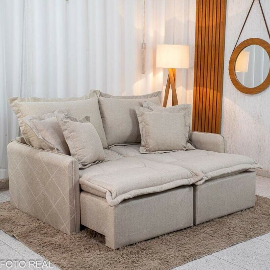 Sof� Retr�til Reclin�vel Lima 1.80m Linho Bege A57 - Sem Caixa
