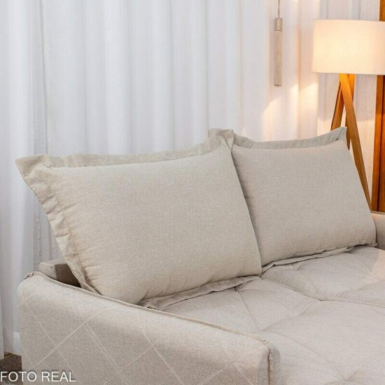 Sof� Retr�til Reclin�vel Lima 1.80m Linho Bege A57 - Sem Caixa