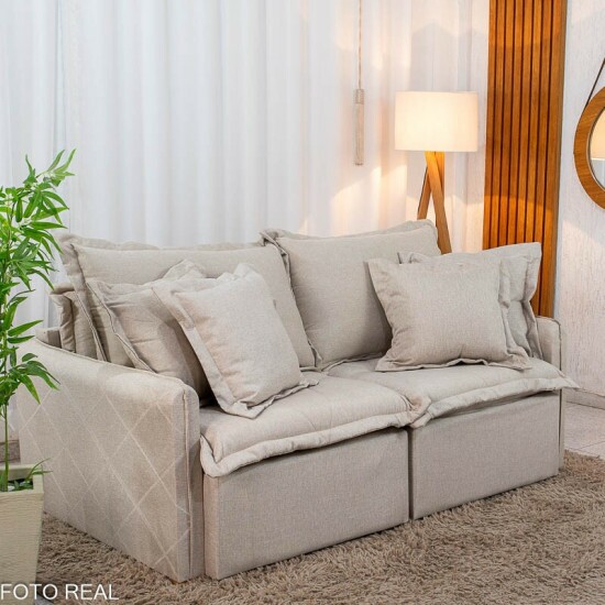 Sof� Retr�til Reclin�vel Lima 1.80m Linho Bege A57 - Sem Caixa