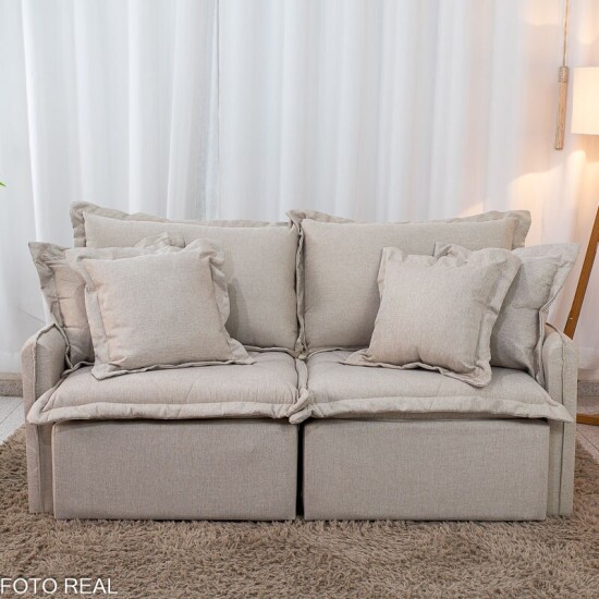 Sof� Retr�til Reclin�vel Lima 1.80m Linho Bege A57 - Sem Caixa