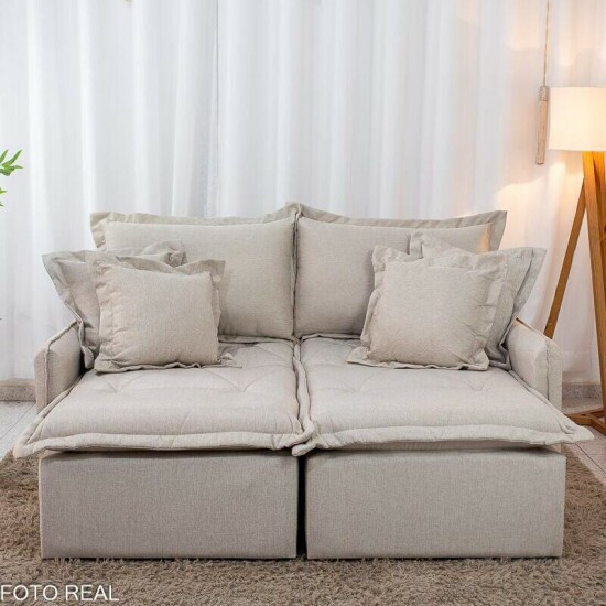 Sof� Retr�til Reclin�vel Lima 1.80m Linho Bege A57 - Sem Caixa