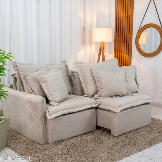 Sof� Retr�til Reclin�vel Lima 1.80m Linho Bege A57 - Sem Caixa