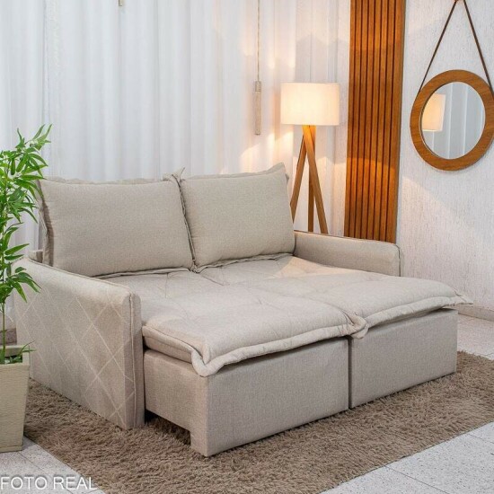 Sof� Retr�til Reclin�vel Lima 1.80m Linho Bege A57 - Sem Caixa