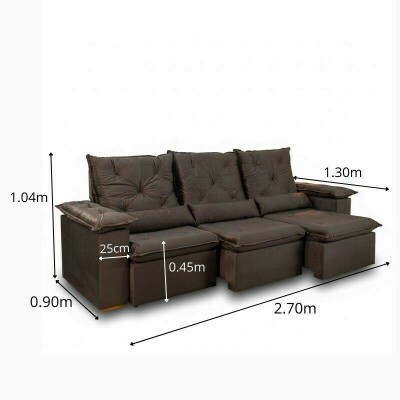 Sof� Retr�til Reclin�vel City 2.70m Veludo Marrom - Sem Caixa