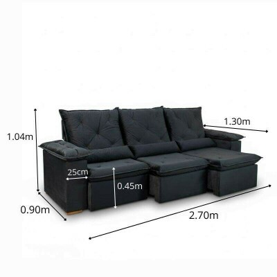 Sof� Retr�til Reclin�vel City 2.70m Veludo Preto - Sem Caixa