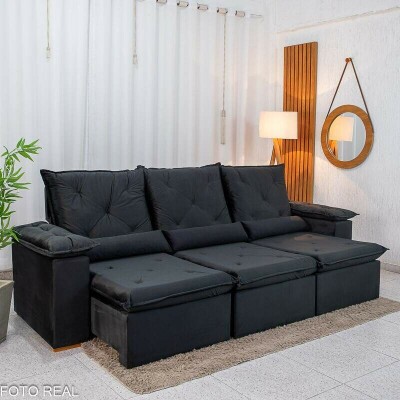 Sof� Retr�til Reclin�vel City 2.70m Veludo Preto - Sem Caixa