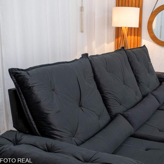 Sof� Retr�til Reclin�vel City 2,70m Veludo Preto - Sem Caixa