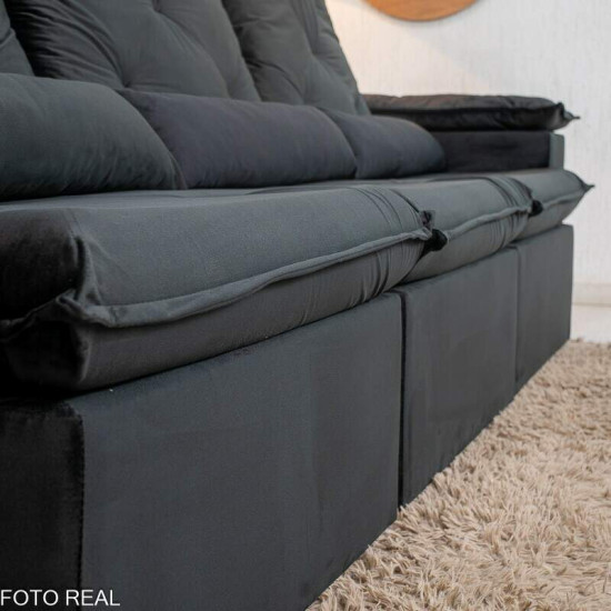 Sof� Retr�til Reclin�vel City 2,70m Veludo Preto - Sem Caixa