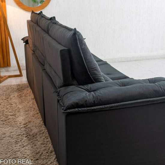 Sof� Retr�til Reclin�vel City 2,70m Veludo Preto - Sem Caixa