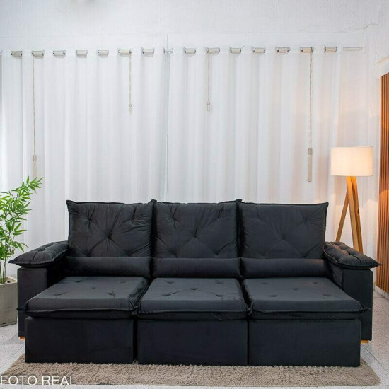 Sof� Retr�til Reclin�vel City 2,70m Veludo Preto - Sem Caixa