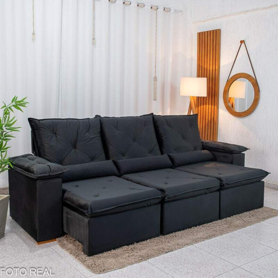 Sof� Retr�til Reclin�vel City 2,70m Veludo Preto - Sem Caixa