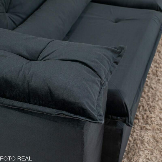 Sof� Retr�til Reclin�vel City 2,70m Veludo Preto - Sem Caixa