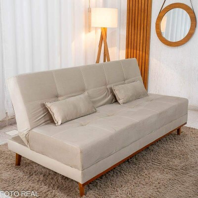 Sof� Cama Madrid Veludo Bege 2269 Larg. 1.80m - Molas Bonnel