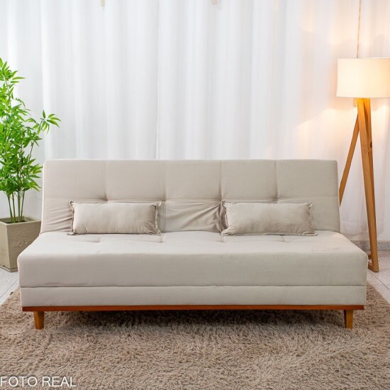 Sof� Cama Madrid Veludo Bege 2269 Larg. 1.80m - Molas Bonnel