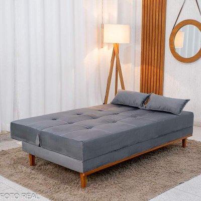Sof� Cama Madrid Veludo Cinza 2303 Molas Bonnel - 1,80m