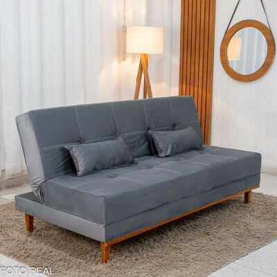 Sof� Cama Madrid Veludo Cinza 2303 Larg. 1.80m - Molas Bonnel