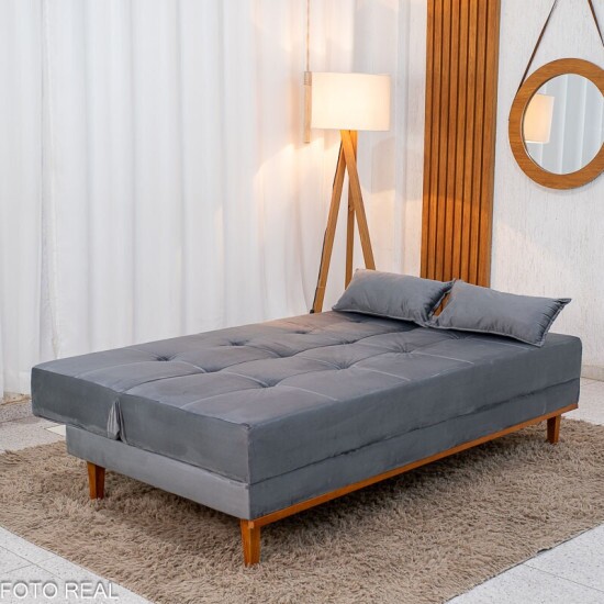 Sof� Cama Madrid Veludo Cinza 2303 Larg. 1.80m - Molas Bonnel