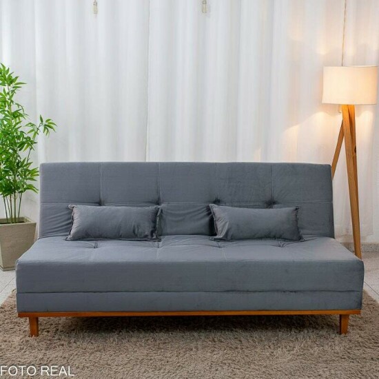 Sof� Cama Madrid Veludo Cinza 2303 Larg. 1.80m - Molas Bonnel