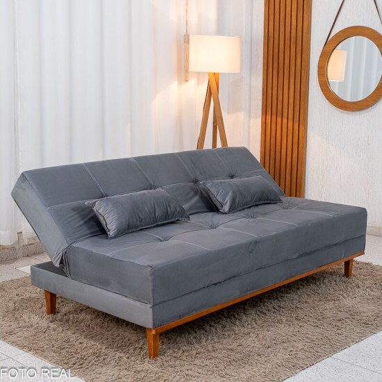 Sof� Cama Madrid Veludo Cinza 2303 Larg. 1.80m - Molas Bonnel