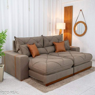 Sof� Retr�til Reclin�vel Gran Bello 2,30m Linho Marrom 28 - Molas Ensacadas