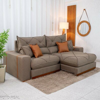 Sof� Retr�til Reclin�vel Gran Bello 2.50m Linho Marrom - Molas Ensacadas Pocket