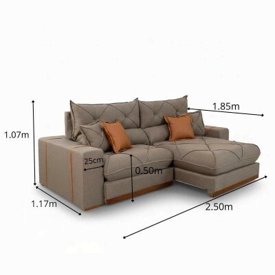 Sof� Retr�til Reclin�vel Gran Bello 2.50m Linho Marrom - Molas Ensacadas Pocket