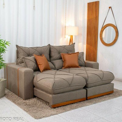 Sof� Retr�til Reclin�vel Gran Bello 2.00m Linho Marrom 28 - Molas Ensacadas Pocket