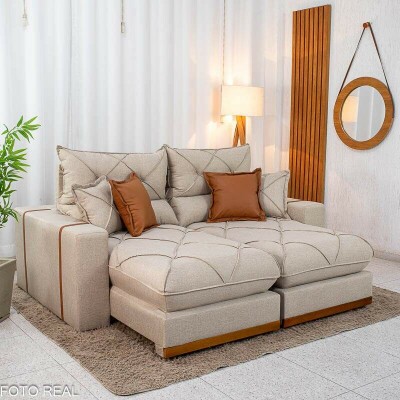 Sof� Retr�til Reclin�vel Gran Bello 2.00m Linho Bege - Molas Ensacadas
