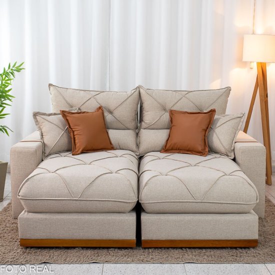 Sof� Retr�til Reclin�vel Gran Bello 2,00m Linho Bege - Molas Ensacadas