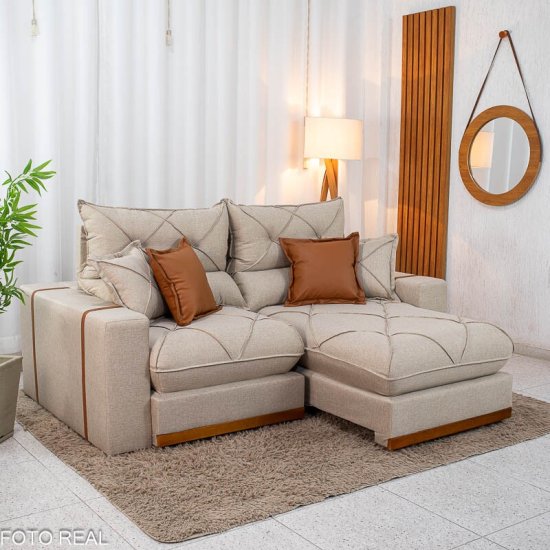 Sof� Retr�til Reclin�vel Gran Bello 2,00m Linho Bege - Molas Ensacadas