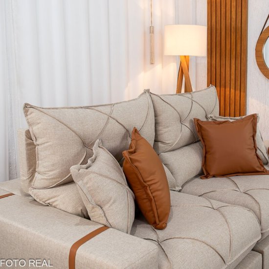 Sof� Retr�til Reclin�vel Gran Bello 2,00m Linho Bege - Molas Ensacadas