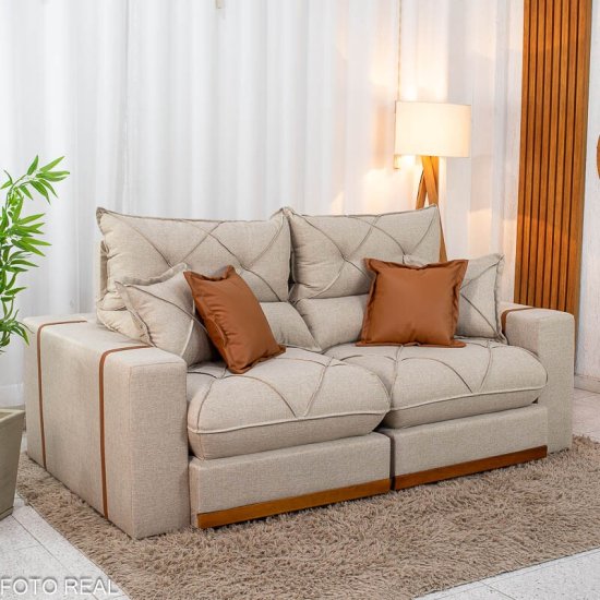 Sof� Retr�til Reclin�vel Gran Bello 2,00m Linho Bege - Molas Ensacadas