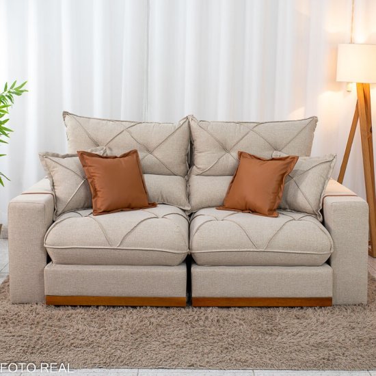 Sof� Retr�til Reclin�vel Gran Bello 2,00m Linho Bege - Molas Ensacadas